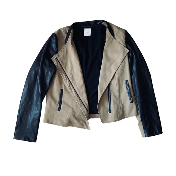 LOFT 82 S faux leather Tencel zip boho hippie moto grunge khaki festival crop - Picture 1 of 8